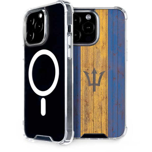 Barbados Flag Dark Wood iPhone 15 Pro Max MagSafe Case